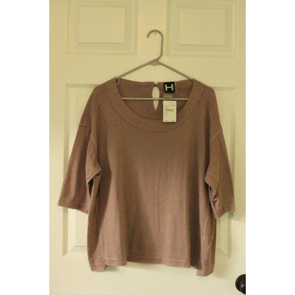H BY BORDEAUX XL Soft Loose Sweater Top 3/4 Slv Boat Neck Brown - Picture 9 of 10